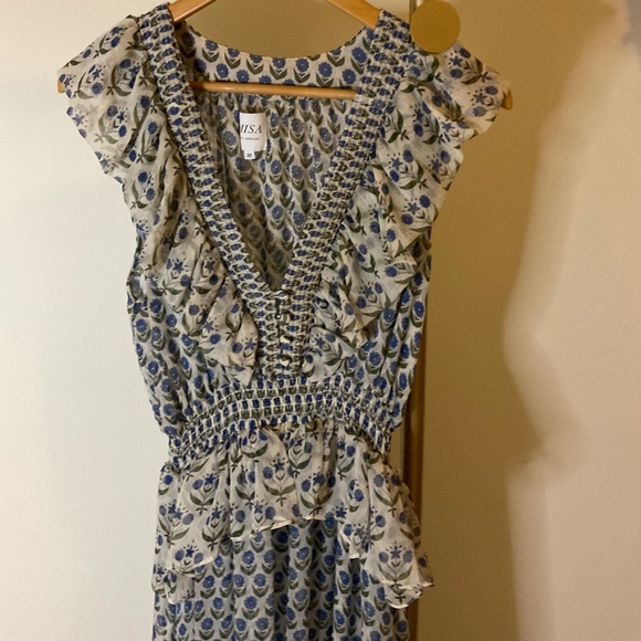 MISA Los Angeles Ruffled-Tiered Midi Dress  Ingrid dress Size M. Blue Floral - Picture 6 of 10
